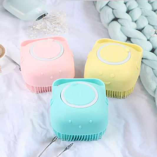 Silicone body brush with soap dispenser | Silicone body scrubber | Mini bath brush